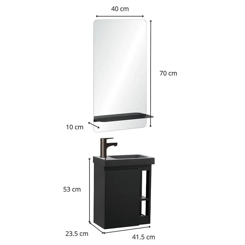 Mob-In Ensemble lave-mains HAMPTON avec robinet noir et miroir tablette* Lave-Mains