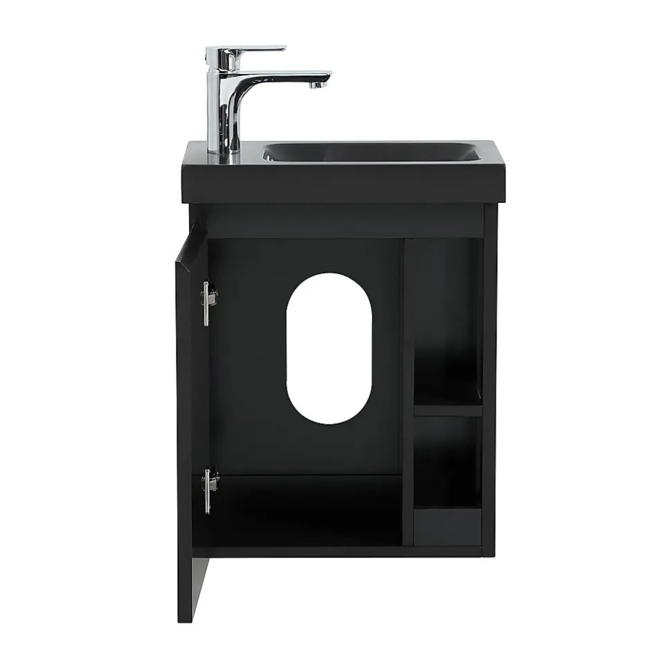Mob-In Ensemble lave-mains HAMPTON avec robinet noir et miroir tablette* Lave-Mains