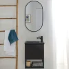 Mob-In Ensemble lave-mains NOVA métal et bois avec robinet noir et miroir ovale* Lave-Mains