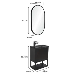 Mob-In Ensemble lave-mains NOVA métal et bois avec robinet noir et miroir ovale* Lave-Mains