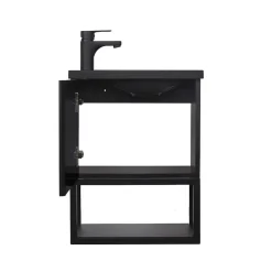 Mob-In Ensemble lave-mains NOVA métal et bois avec robinet noir et miroir ovale* Lave-Mains