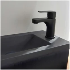 Mob-In Ensemble lave-mains NOVA métal et bois avec robinet noir et miroir ovale* Lave-Mains