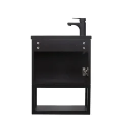 Mob-In Ensemble lave-mains NOVA métal et bois avec robinet noir et miroir ovale* Lave-Mains