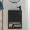 Mob-In Ensemble lave-mains NOVA suspendu métal et bois avec robinet noir* Lave-Mains
