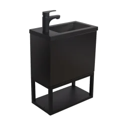 Mob-In Ensemble lave-mains NOVA suspendu métal et bois avec robinet noir* Lave-Mains