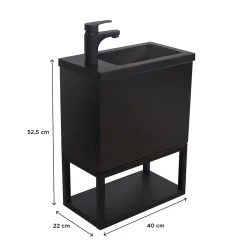 Mob-In Ensemble lave-mains NOVA suspendu métal et bois avec robinet noir* Lave-Mains