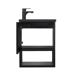 Mob-In Ensemble lave-mains NOVA suspendu métal et bois avec robinet noir* Lave-Mains
