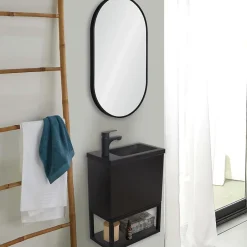 Mob-In Ensemble lave-mains NOVA suspendu métal et bois avec robinet noir* Lave-Mains