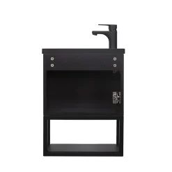 Mob-In Ensemble lave-mains NOVA suspendu métal et bois avec robinet noir* Lave-Mains