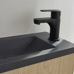 Mob-In Ensemble lave-mains NOVA suspendu métal et bois avec robinet noir