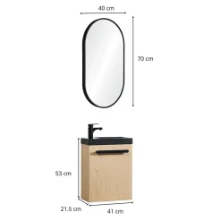 Mob-In Ensemble lave-mains suspendu NEVADA avec robinet noir et miroir ovale