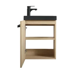 Mob-In Ensemble lave-mains suspendu NEVADA avec robinet noir et miroir ovale