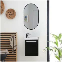Mob-In Ensemble lave-mains suspendu NEVADA avec robinet noir et miroir ovale* Lave-Mains