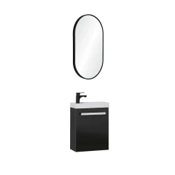 Mob-In Ensemble lave-mains suspendu NEVADA avec robinet noir et miroir ovale* Lave-Mains