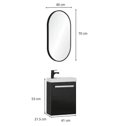Mob-In Ensemble lave-mains suspendu NEVADA avec robinet noir et miroir ovale* Lave-Mains