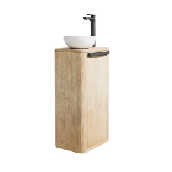 Mob-In Ensemble lave-mains totem en chêne massif vieilli avec vasque ronde TOM* Lave-Mains