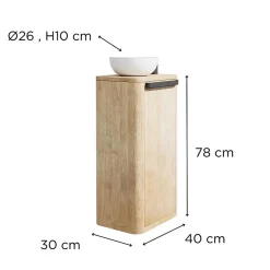 Mob-In Ensemble lave-mains totem en chêne massif vieilli avec vasque ronde TOM* Lave-Mains