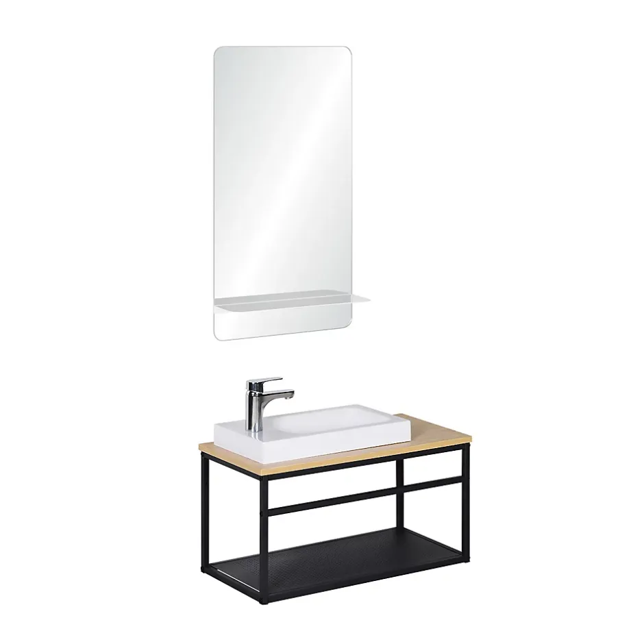 Mob-In Ensemble lave-mains WILO grande largeur avec robinet et miroir 60cm