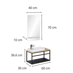 Mob-In Ensemble lave-mains WILO grande largeur avec robinet et miroir 60cm