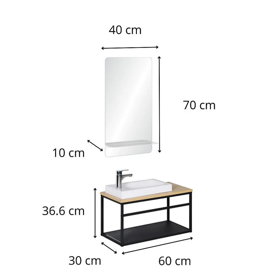 Mob-In Ensemble lave-mains WILO grande largeur avec robinet et miroir 60cm