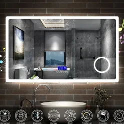 AICA Sanitaire Ensemble meuble 100 cm anthracite avec 2 tiroirs, lavabo céramique + Miroir Bluetooth tricolore + 2 colonnes hautes, suspendu