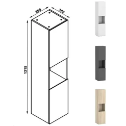 AICA Sanitaire Ensemble meuble 80 cm anthracite avec 2 tiroirs, lavabo céramique + Miroir Bluetooth tricolore + colonne haute, suspendu
