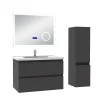 AICA Sanitaire Ensemble meuble 80 cm anthracite avec 2 tiroirs, lavabo céramique + Miroir Bluetooth tricolore + colonne, suspendu