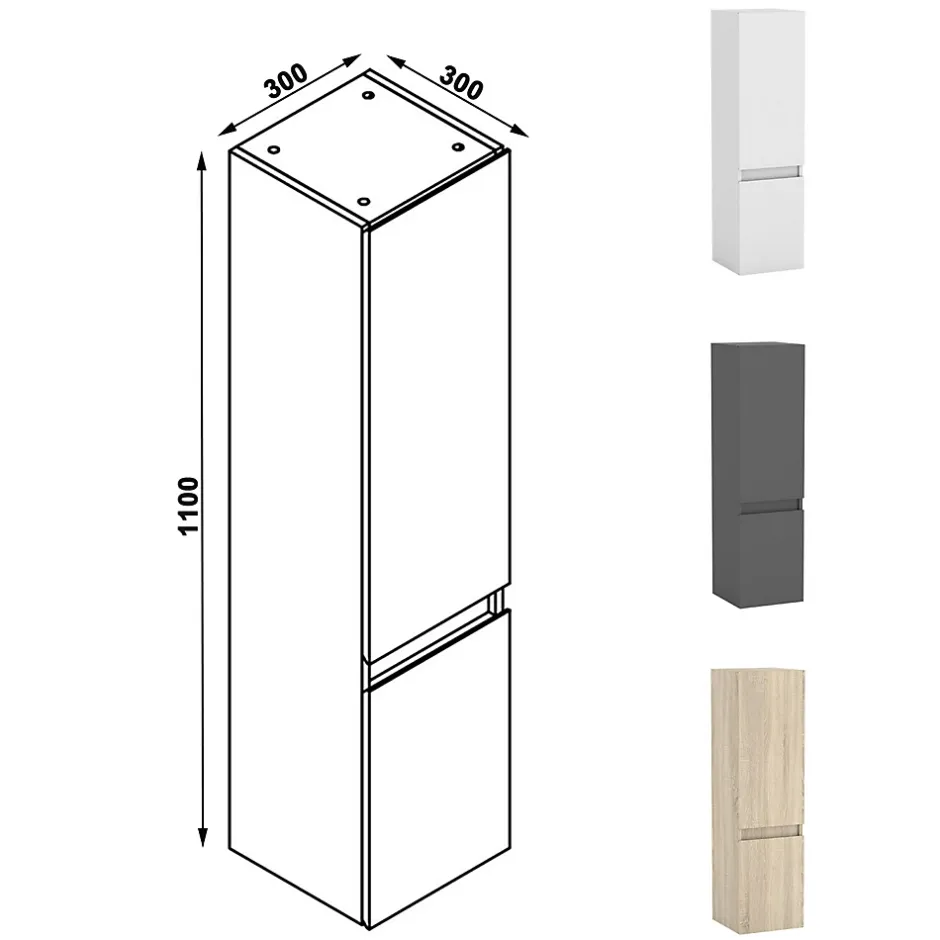 AICA Sanitaire Ensemble meuble 80 cm anthracite avec 2 tiroirs, lavabo céramique + Miroir Bluetooth tricolore + colonne, suspendu