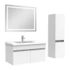 AICA Sanitaire Ensemble meuble + vasque + miroir lumineux + colonne 80cm meuble salle de bain Blanc
