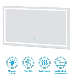 AICA Sanitaire Ensemble meuble + vasque + miroir lumineux + colonne 80cm meuble salle de bain Blanc
