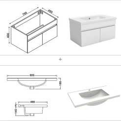 AICA Sanitaire Ensemble meuble + vasque + miroir lumineux + colonne 80cm meuble salle de bain Blanc