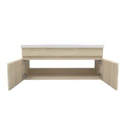 AICA Sanitaire Ensemble meuble + vasque + miroir lumineux + colonne 100cm meuble salle de bain Chêne Wotan