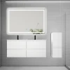 AICA Sanitaire Ensemble meuble 2 vasque L.120cm 4 tiroirs + lavabo + LED miroir + colonne,blanc,A
