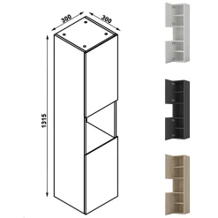 AICA Sanitaire Ensemble meuble chêne et vasque L.80cm 2 tiroirs + colonne x2 haut + lavabo + miroir 80x60cm-suspendu