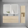 AICA Sanitaire Ensemble meuble chêne et vasque L.120cm 4 tiroirs + colonne haut + lavabo + miroir 80x60cm x2-suspendu* Ensemble Meuble De Salle De Bains