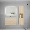 AICA Sanitaire Ensemble meuble chêne et vasque L.80cm 2 tiroirs + colonne haute + lavabo + miroir 80x60cm-suspendu* Ensemble Meuble De Salle De Bains