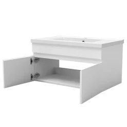 AICA Sanitaire Ensemble meuble de salle de bain 80cm simple vasque + colonne de rangement + miroir lumineux Blanc* Ensemble Meuble De Salle De Bains