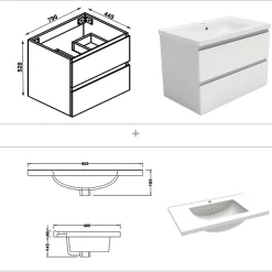 AICA Sanitaire Ensemble meuble de salle de bain 80cm, vasque céramique et LED miroir mural, blanc* Ensemble Meuble De Salle De Bains