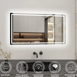 AICA Sanitaire Ensemble meuble de salle de bain 80cm, vasque céramique et LED miroir mural, blanc* Ensemble Meuble De Salle De Bains