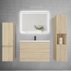 AICA Sanitaire Ensemble meuble de salle de bains 80cm, simple vasque et colonne et LED miroir,chêne* Ensemble Meuble De Salle De Bains