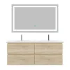 AICA Sanitaire Ensemble meuble de salle de bain 120cm, vasque céramique et LED miroir, chêne* Ensemble Meuble De Salle De Bains