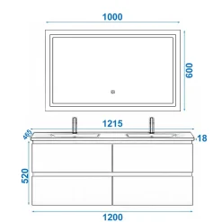 AICA Sanitaire Ensemble meuble de salle de bain 120cm, vasque céramique et LED miroir, chêne* Ensemble Meuble De Salle De Bains