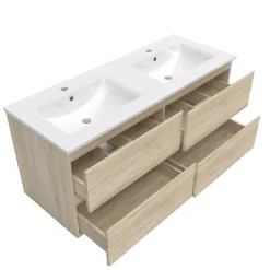 AICA Sanitaire Ensemble meuble de salle de bain 120cm, vasque céramique et LED miroir, chêne* Ensemble Meuble De Salle De Bains