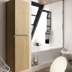 Cosyneo Ensemble meuble de salle de bain 80cm simple vasque + colonne de rangement PALMA - bambou (chêne clair)* Ensemble Meuble De Salle De Bains