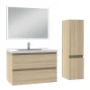 AICA Sanitaire Ensemble meuble de salle de bain 80cm, vasque céramique + colonne + miroir lumineux, chêne