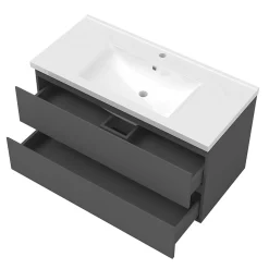 AICA Sanitaire Ensemble meuble de salle de bain avec tiroirs 100cm, vasque céramique et LED miroir, anthracite* Ensemble Meuble De Salle De Bains