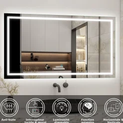AICA Sanitaire Ensemble meuble de salle de bain avec tiroirs 100cm, vasque céramique et LED miroir, chêne