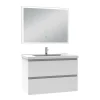AICA Sanitaire Ensemble meuble de salle de bain 80cm, vasque céramique et LED miroir rectangulaire, blanc* Ensemble Meuble De Salle De Bains