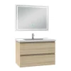 AICA Sanitaire Ensemble meuble de salle de bain 80cm, vasque céramique et LED miroir mural, chêne* Ensemble Meuble De Salle De Bains