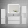 AICA Sanitaire Ensemble meuble de salle de bains 80cm, simple vasque et colonne et LED miroir rectangulaire,blanc* Ensemble Meuble De Salle De Bains